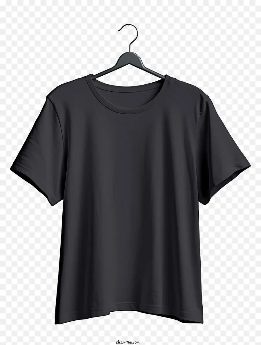 T Shirt Noir De Style Réaliste Sur Le Cintre En Tissu，T Shirt Noir PNG