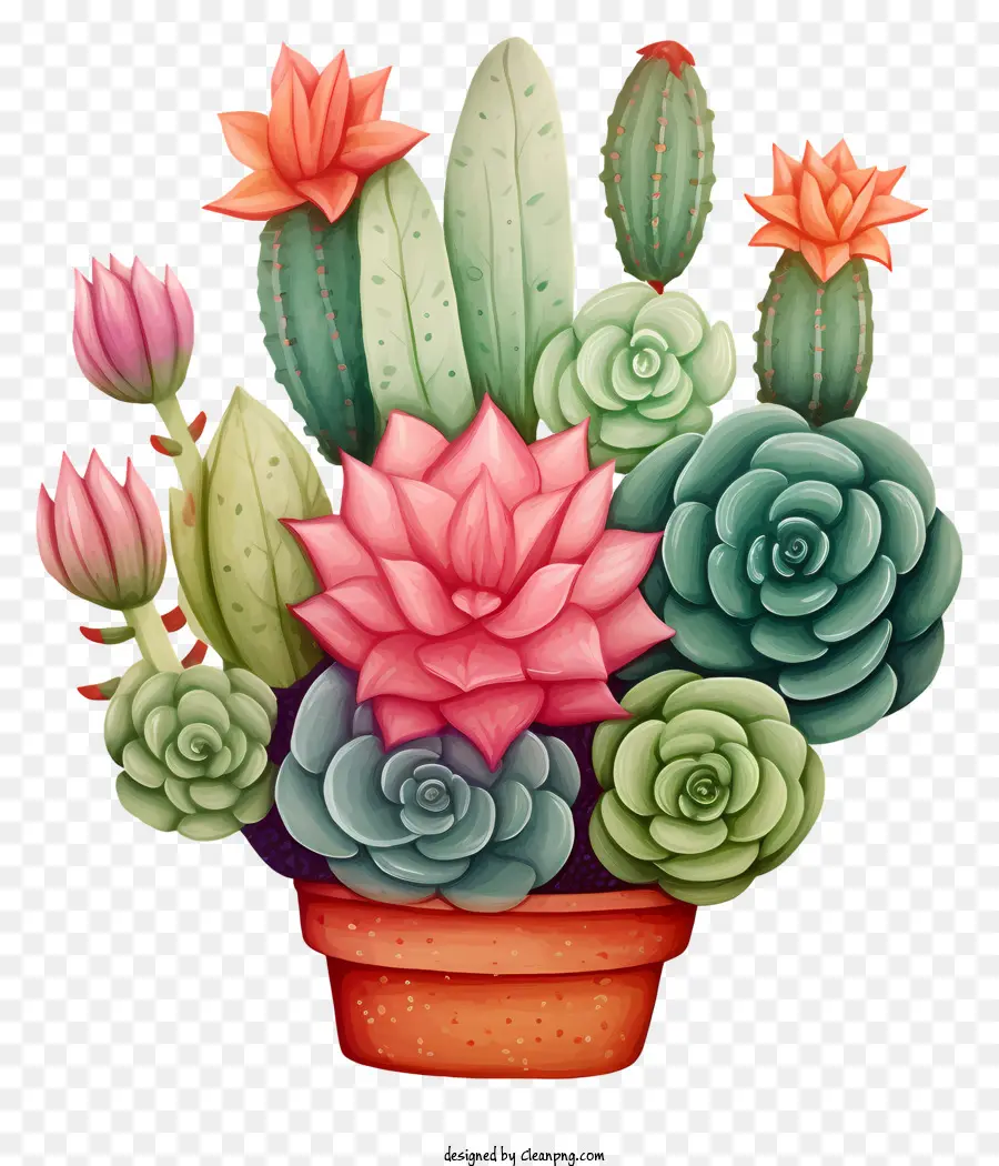 Succulentes à Plat，Cactus Coloré PNG