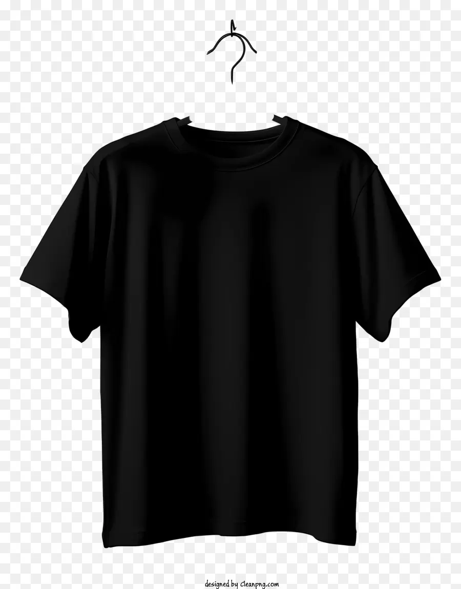 T Shirt Noir à Style Plat Sur Le Cintre En Tissu，T Shirt Noir PNG