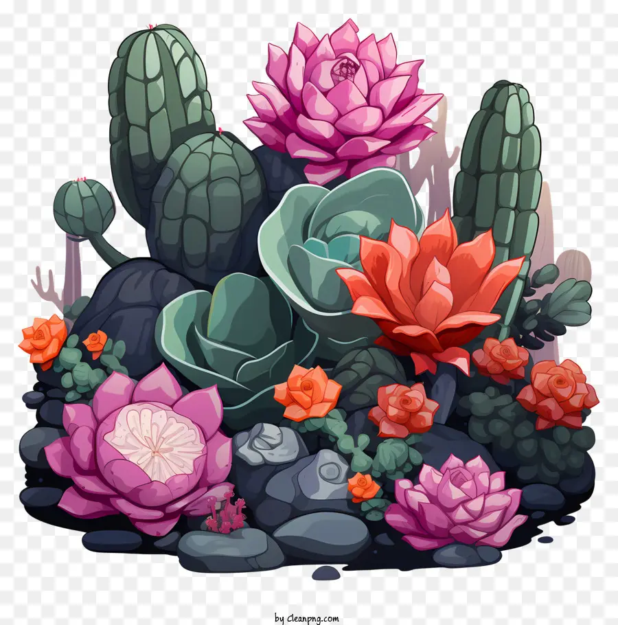 Succulentes，Paysage Rocheux PNG