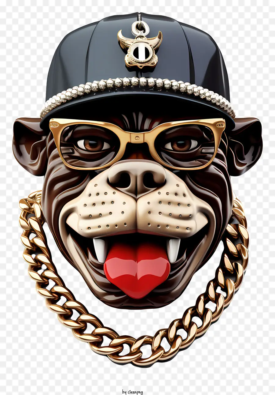 Bouledogue Avec Chapeau Et Collier Chaîne，Visage De Singe PNG