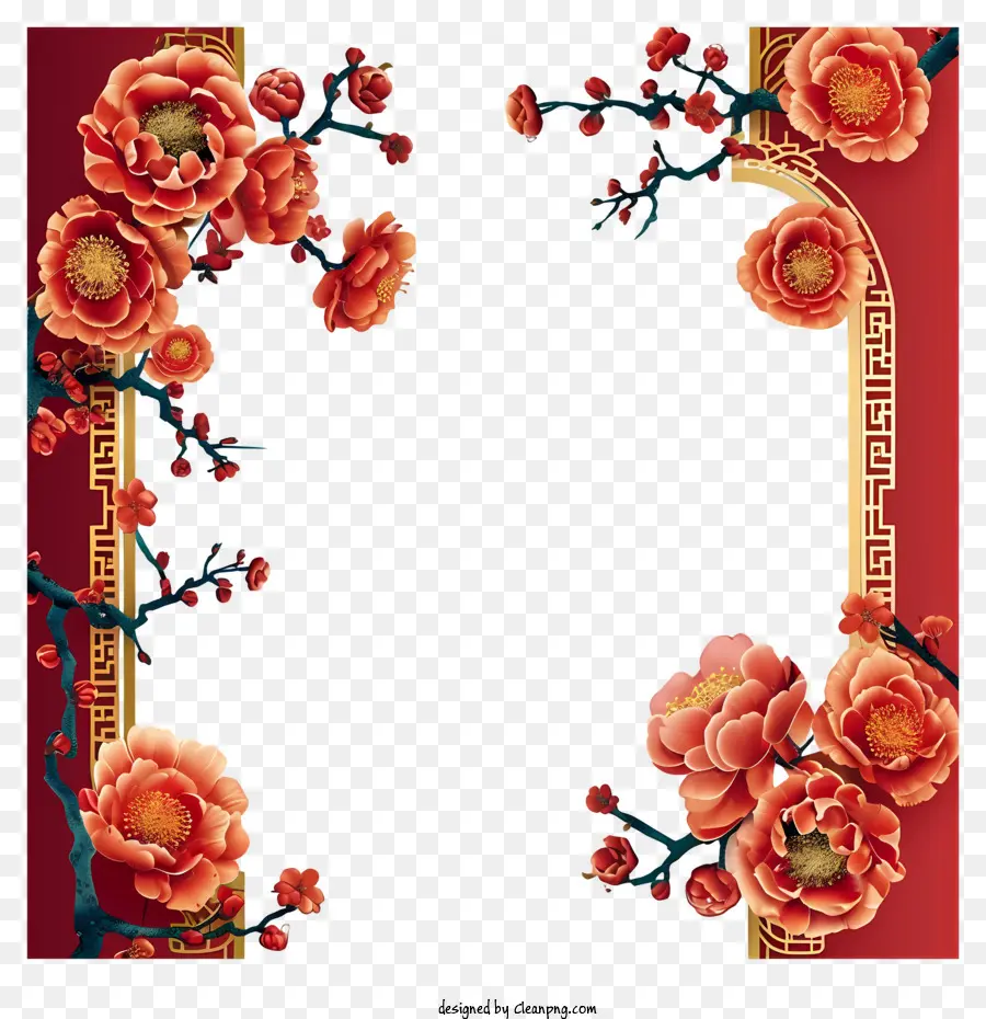 Nouvel An Chinois，Border Floral De Style Chinois PNG