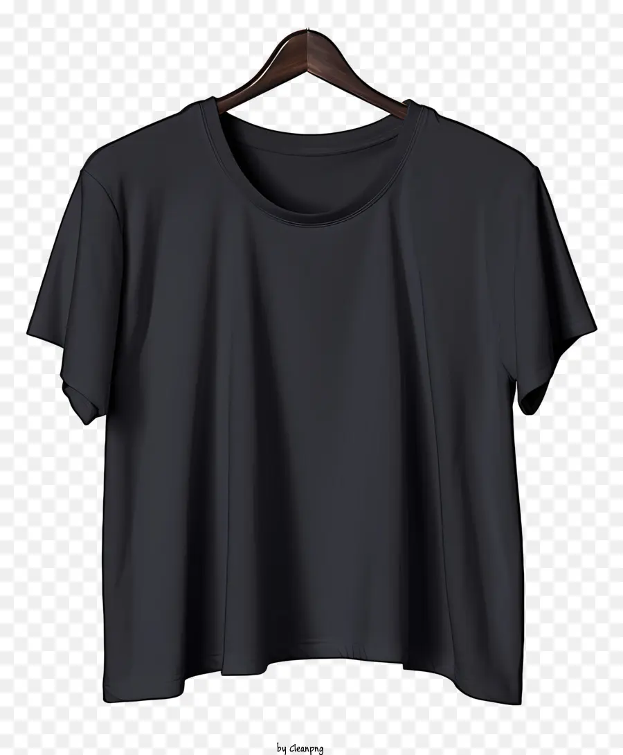 T Shirt Noir De Style Réaliste Sur Le Cintre En Tissu，T Shirt Noir PNG