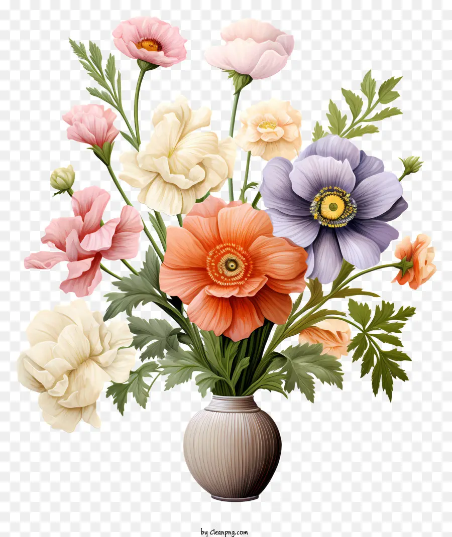 Bouquet De Printemps Pastel，Vase De Fleurs PNG
