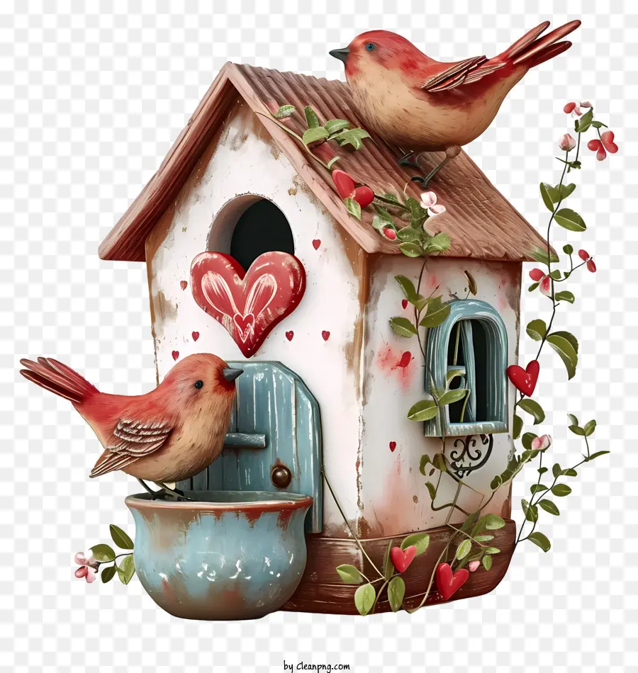 Maison D'oiseau De La Saint Valentin Réaliste，Volet PNG