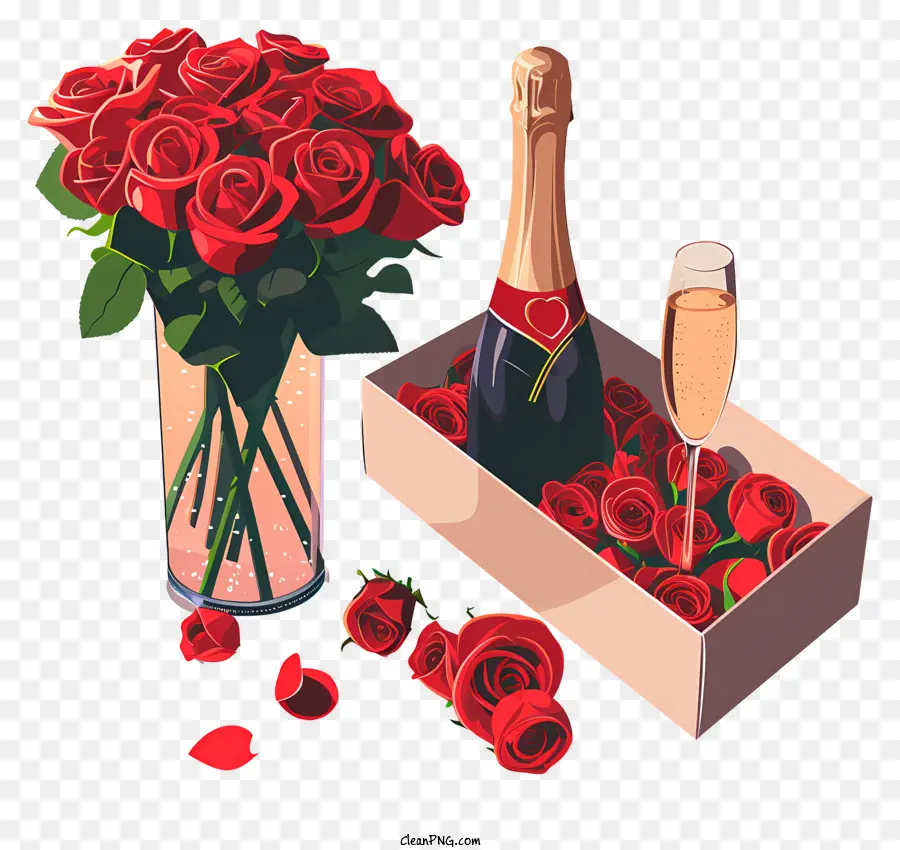 Champagne De La Saint Valentin，Champagne Et Roses PNG