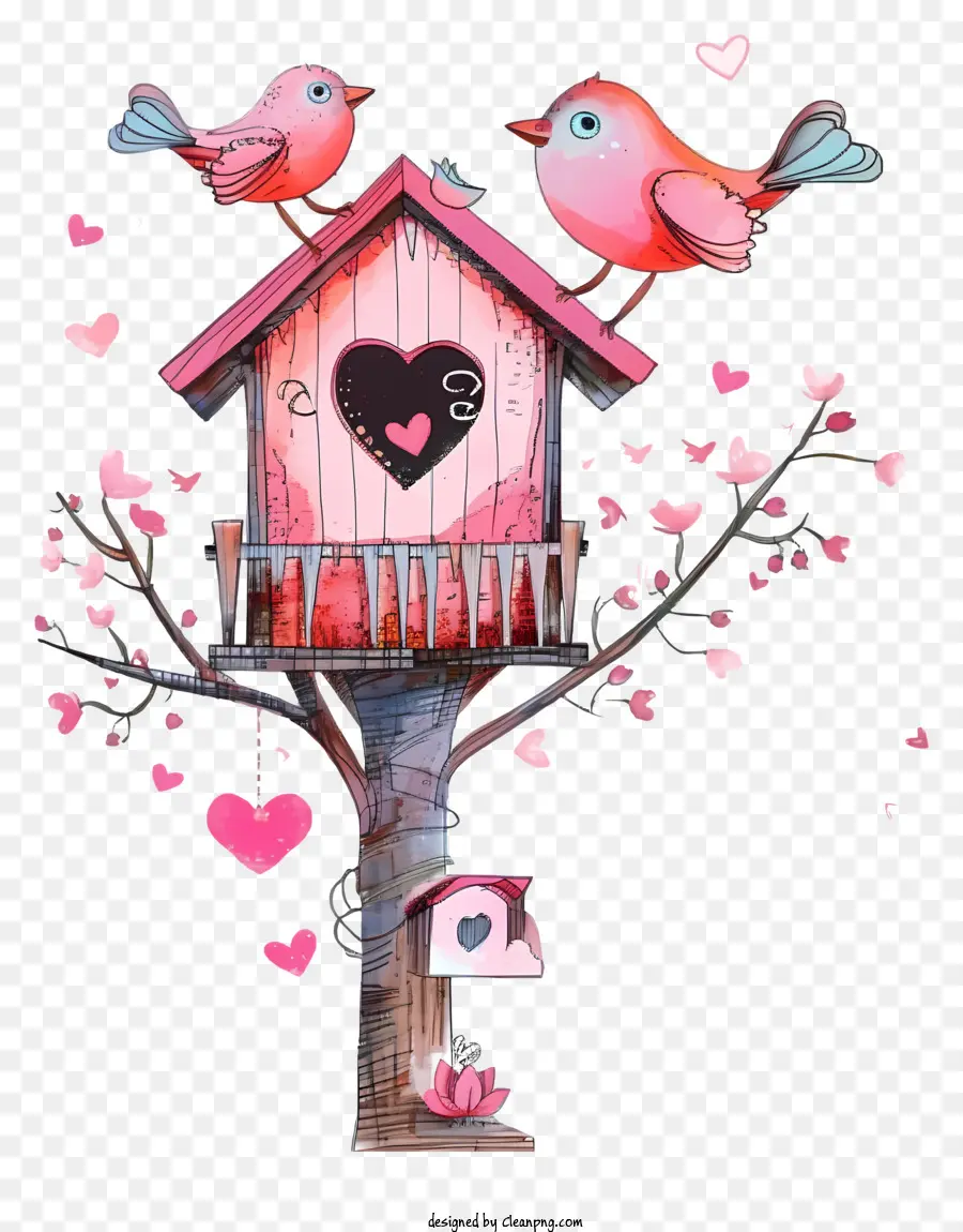 Doodle Valentine Bird House，Illustration Aquarelle PNG