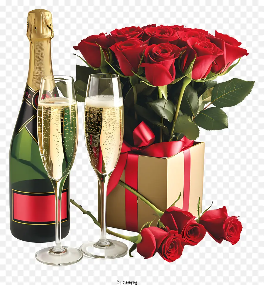 Champagne De La Saint Valentin，Les Roses Rouges PNG
