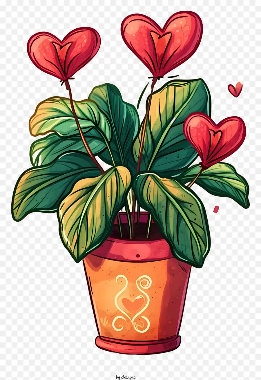 Plant De La Saint Valentin De Dessin Animé，Pot De Fleur En Céramique PNG