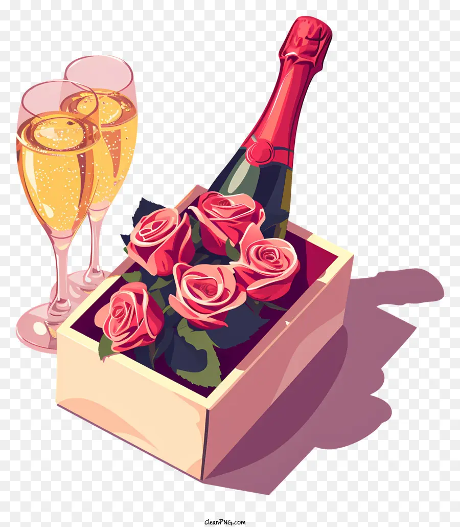 Champagne De La Saint Valentin，Champagne Et Roses PNG