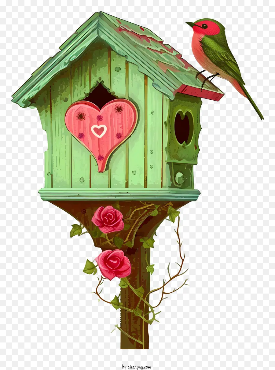 Dans Le Style De L'illustration Romantique，Maison D'oiseaux De La Saint Valentin PNG
