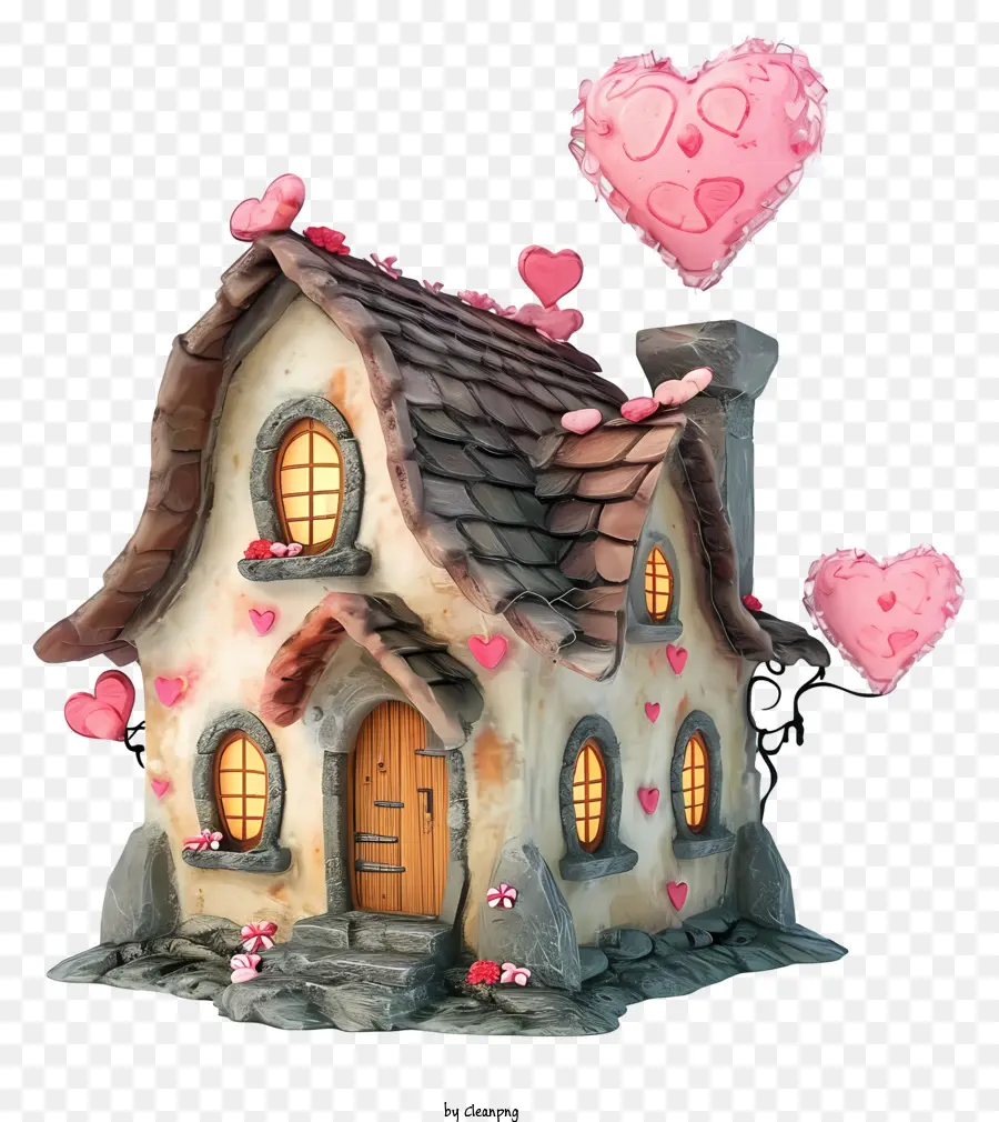 Maison De La Saint Valentin 3d Réaliste，Cottage En Bois PNG