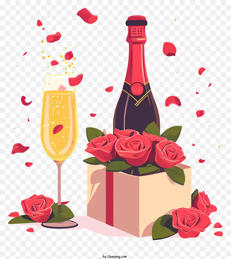 Champagne De La Saint Valentin，Champagne Et Roses PNG