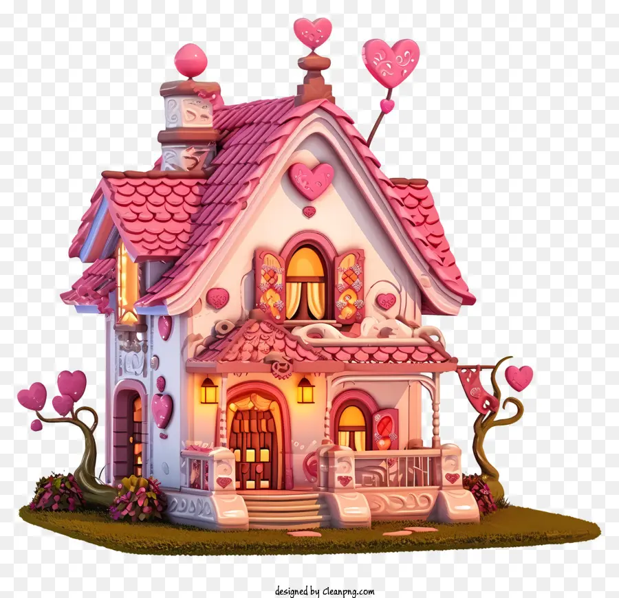 Emoji De Maison De La Saint Valentin，Maison Rose PNG