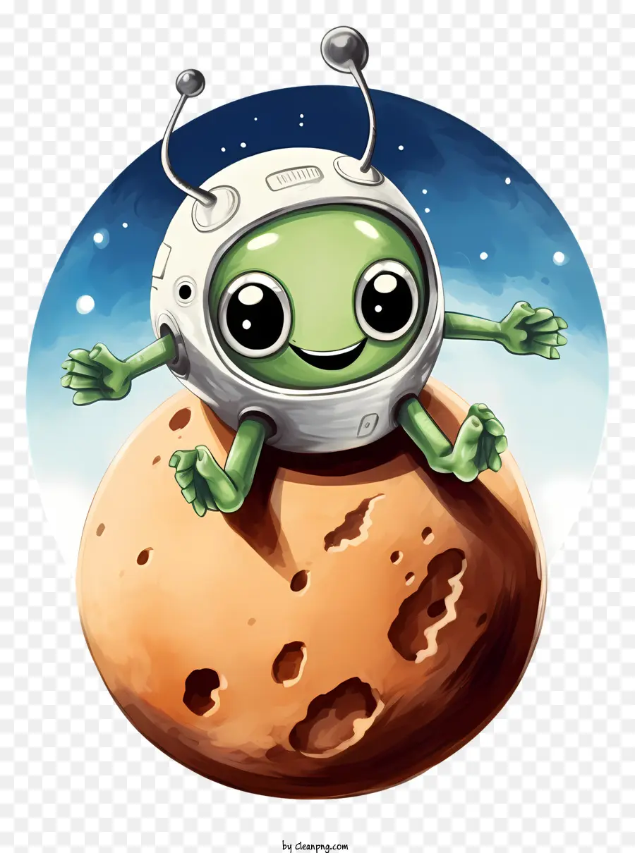 Mignon Extraterrestre Volant Avec Lune，Alien Vert PNG