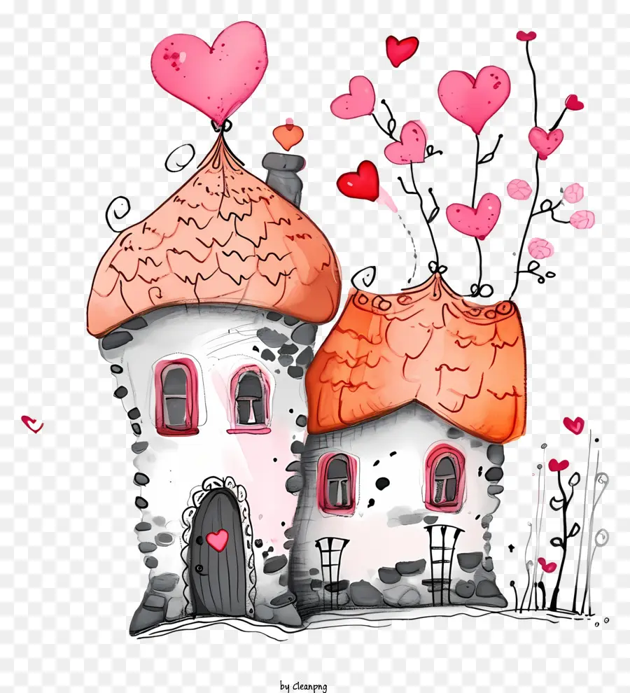 Doodle Saint Valentin Maison，Maison De Griffonnage PNG