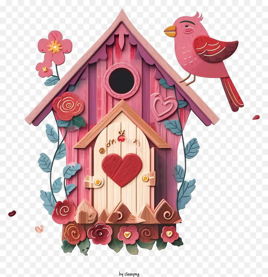Flat Valentine Bird House，Nichoir PNG