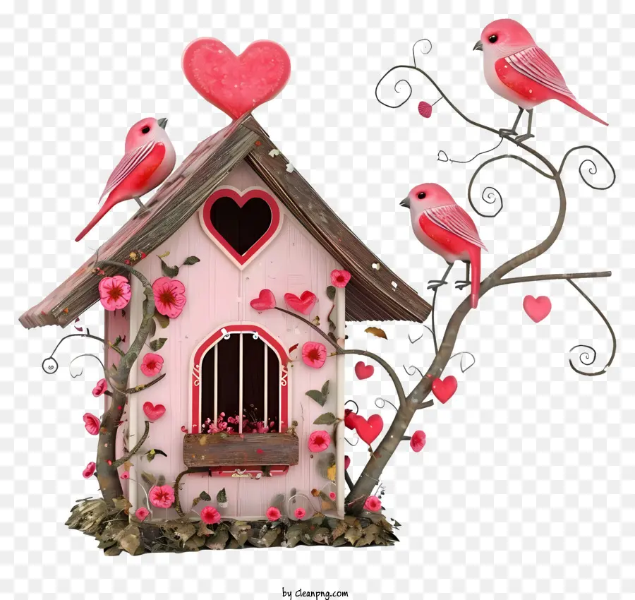 Maison D'oiseau Réaliste 3d Pour La Saint Valentin，Nichoir Coeur PNG