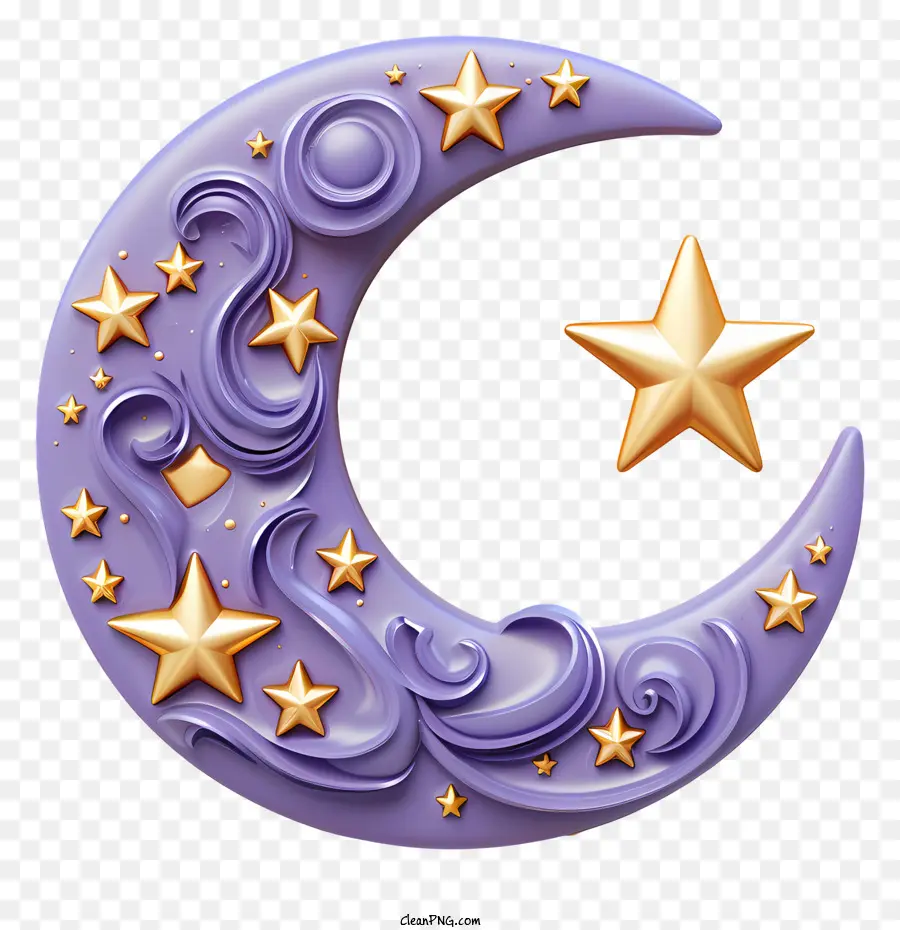 Lune Et étoile De Style 3d Réaliste，Croissant De Lune Et étoile PNG