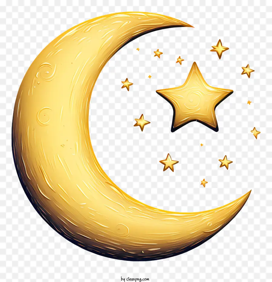 Sketch Style Moon And Star，Croissant D'or PNG