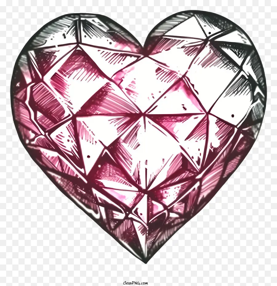 Diamond De Coeur De La Saint Valentin Dessiné à La Main，Dessin De Cœur PNG