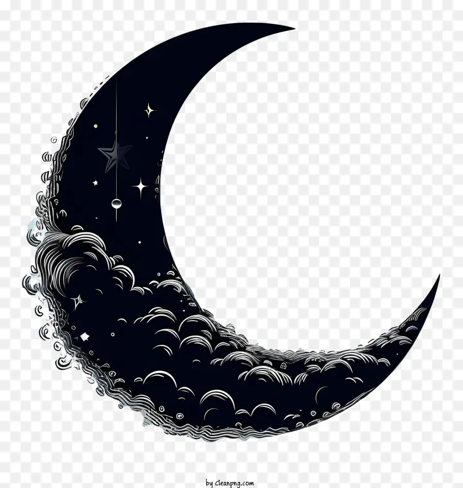 Sketch Style Moon And Star，Croissant De Lune PNG