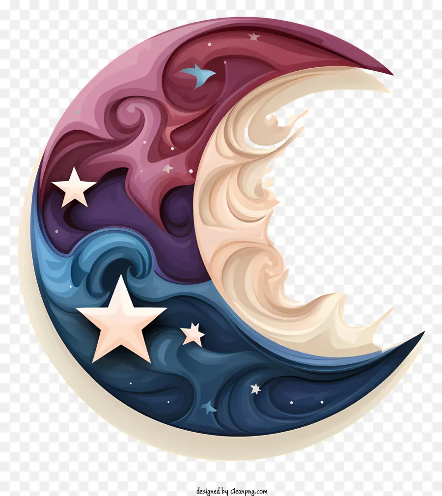 Peintures Multicolores Lune Et étoile，Lune Décorative PNG