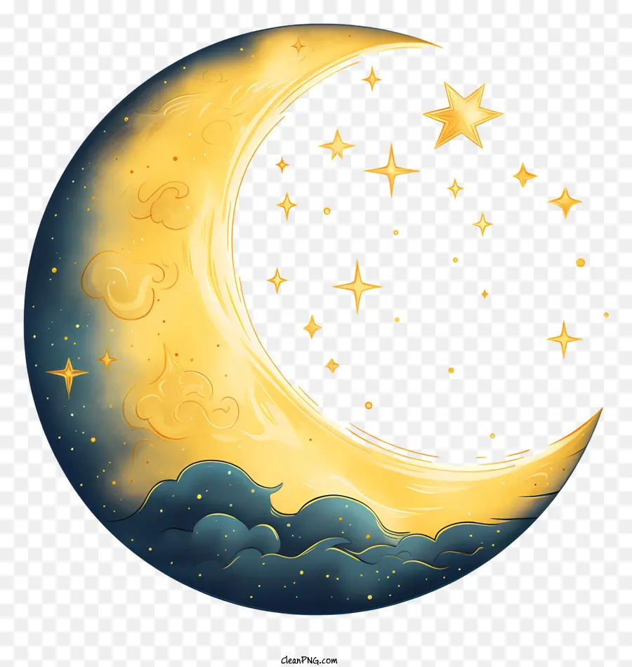 Lune Plate Et étoile，Lune PNG