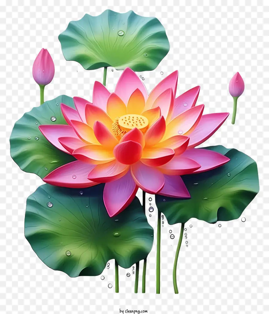 Fleur De Lotus Rose，Les Feuilles De Nénuphar PNG