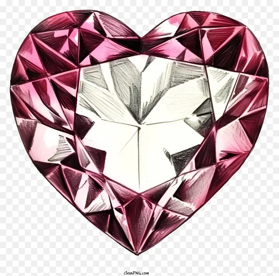 Diamond De Coeur De La Saint Valentin Dessiné à La Main，Mots Clés PNG