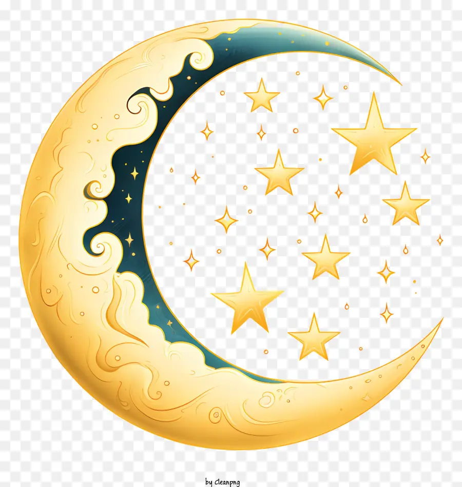 Lune Plate Et étoile，Croissant D'or PNG