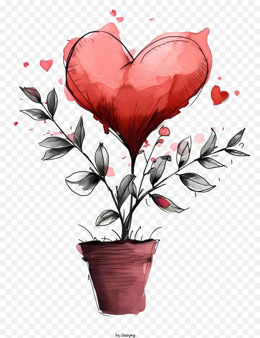 Plante De La Saint Valentin Dessinée à La Main，Heartshaped Pot De Fleur PNG