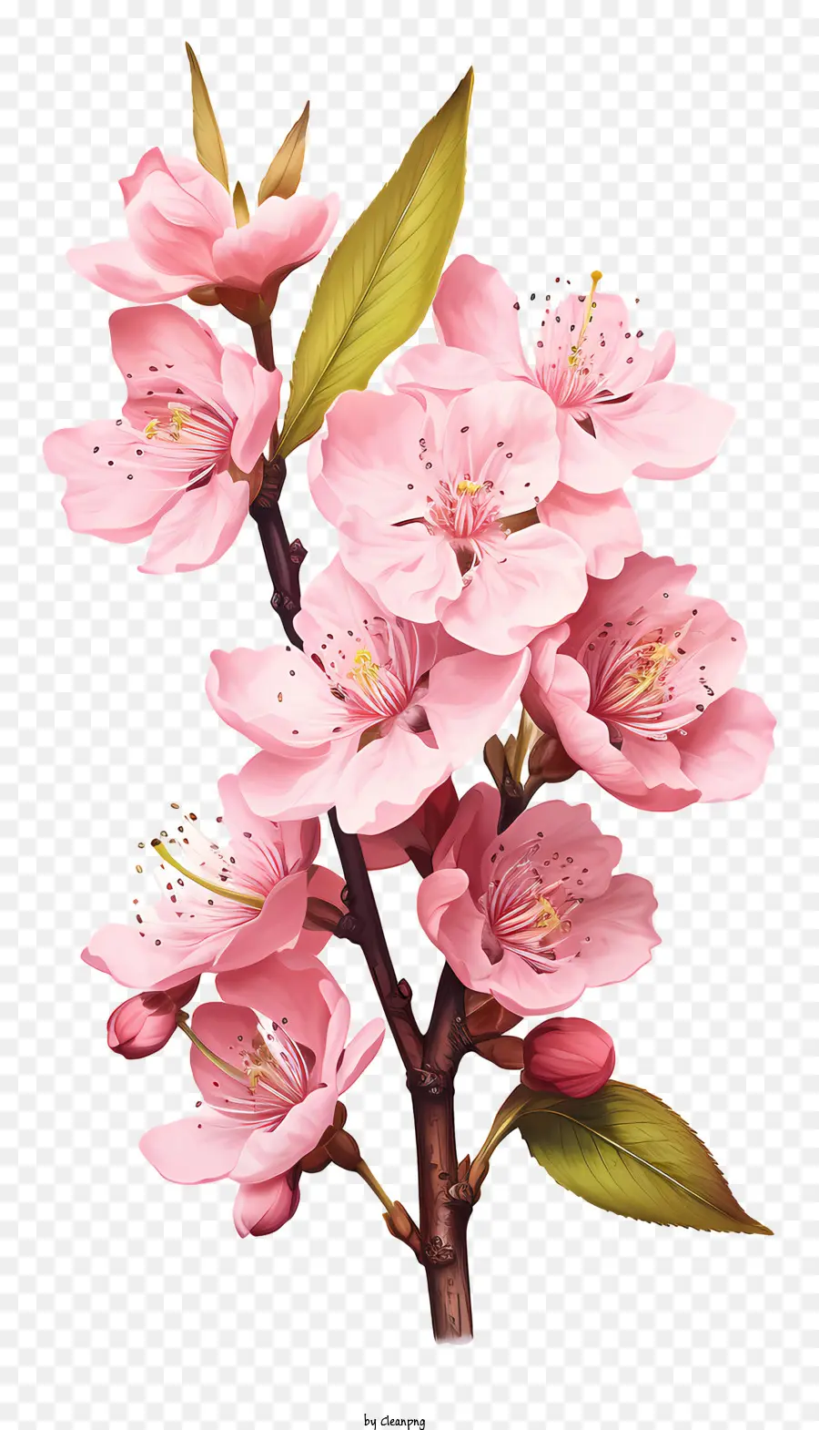 Branche De Cerise Plate Fleur，Arbre De Fleur Rose PNG