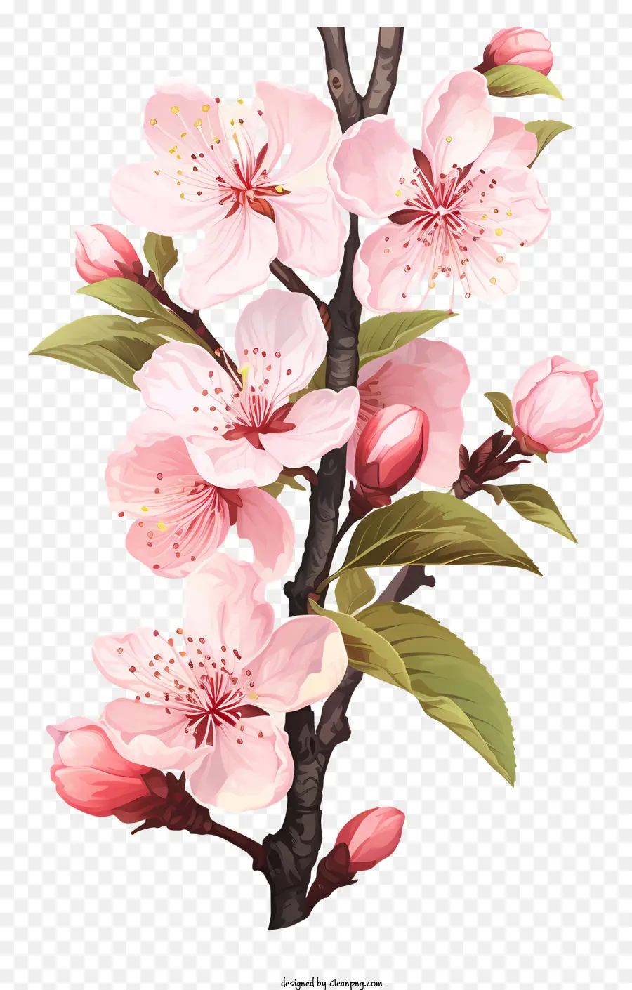 Branche De Cerise Plate Fleur，La Floraison Des Arbres PNG