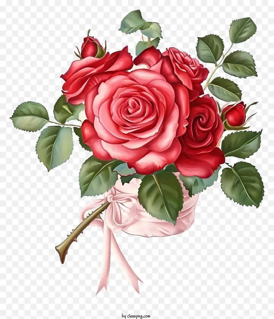 Art Floral De La Saint Valentin，Rose Dans Un Vase PNG