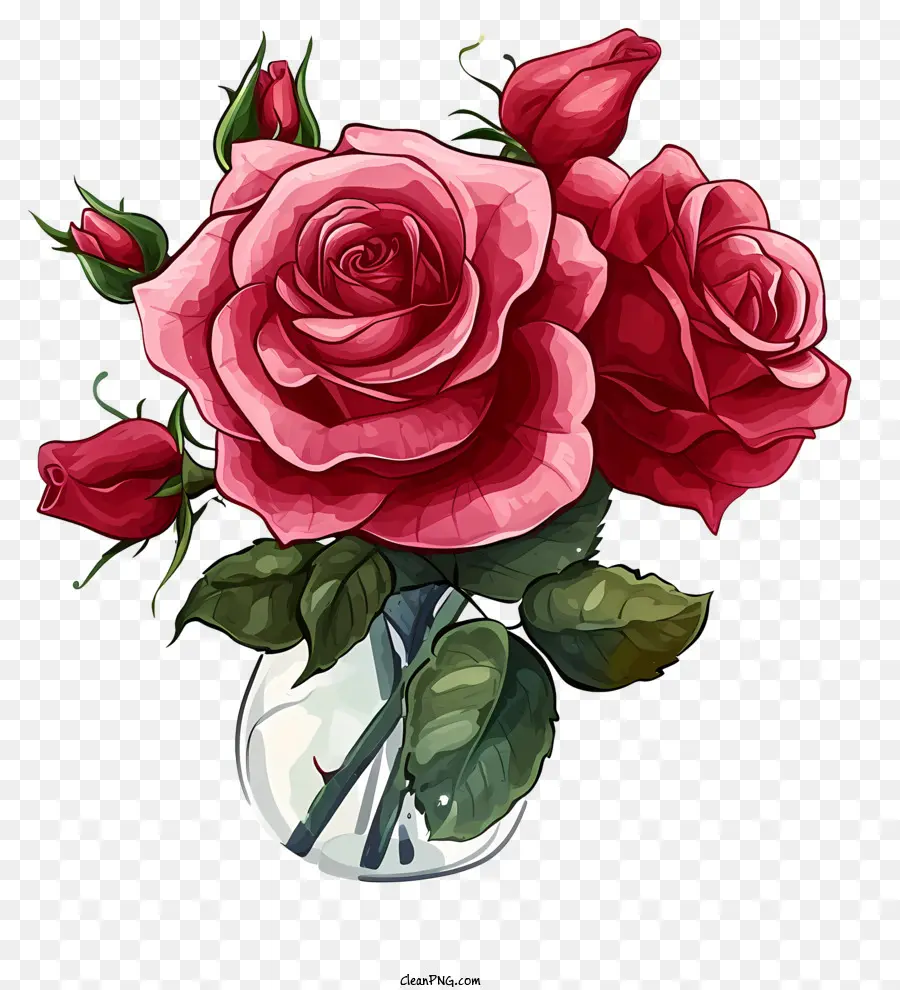 Dessin Animé Valentine Rose，Vase En Verre PNG