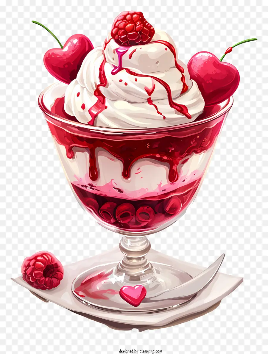 Dessert De La Saint Valentin，Coupe Glacée Aux Framboises PNG