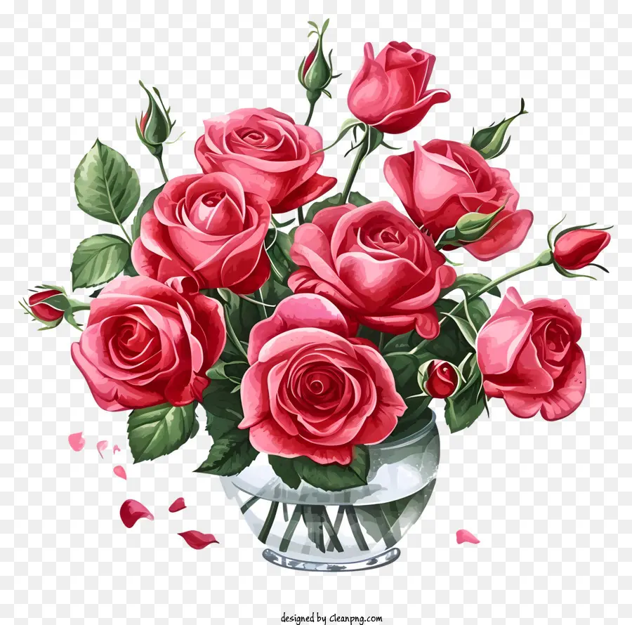 Bouquet De Roses De La Saint Valentin Illustrer，Rose Dans Un Vase PNG