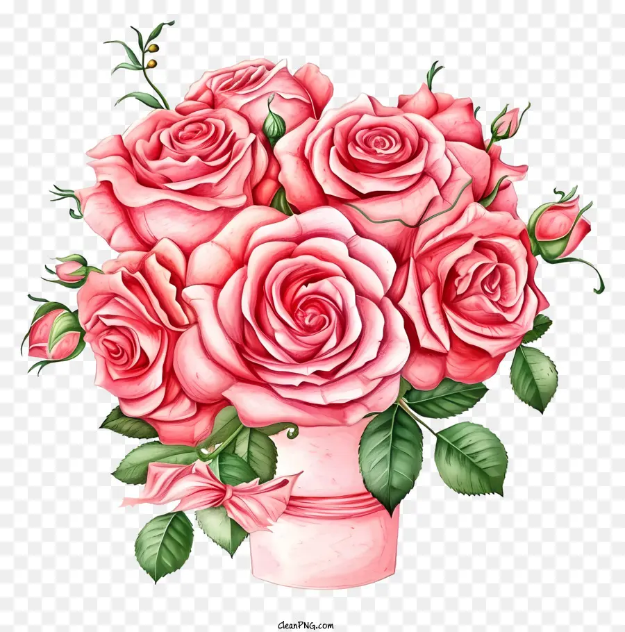 Tableau De Rose De La Saint Valentin à La Main，Bouquet PNG