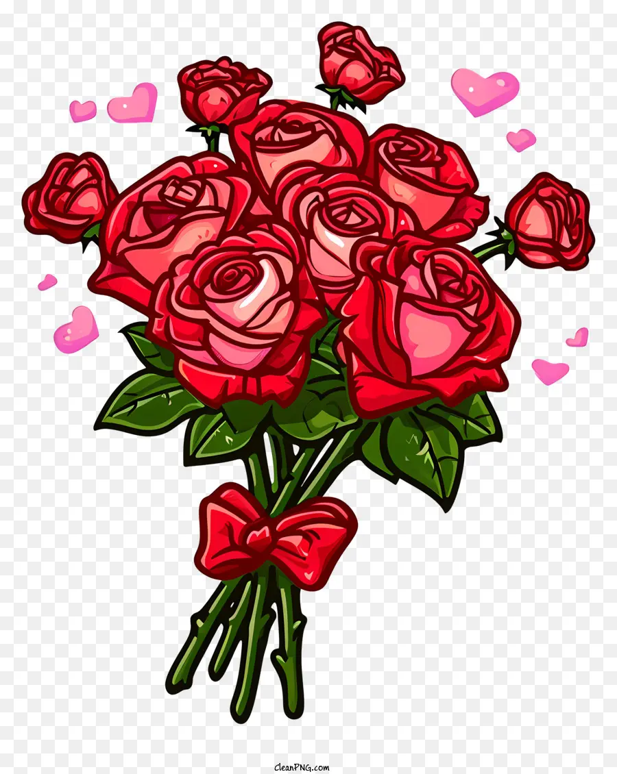 Bouquet De Roses De Dessin Animé Pour La Saint Valentin，Rose Rouge PNG