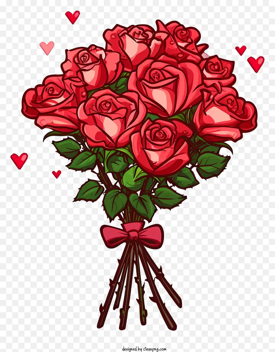 Bouquet De Roses De Dessin Animé Pour La Saint Valentin，Roses Rouges PNG