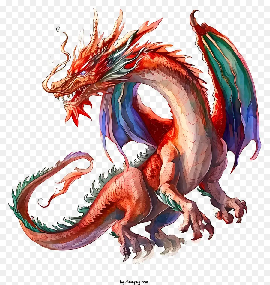 Aquarelle Dragon，Dragon Rouge PNG