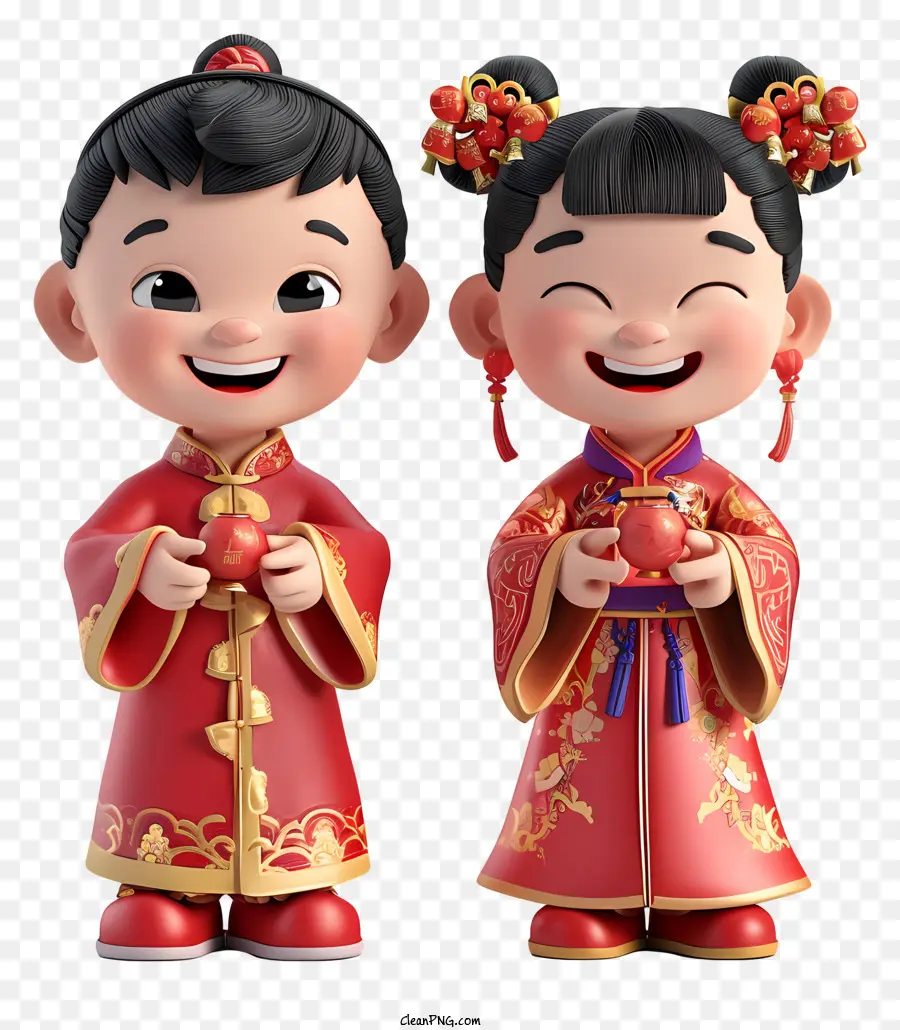 Nouvel An Chinois，Enfants Mignons En Tenue Traditionnelle PNG