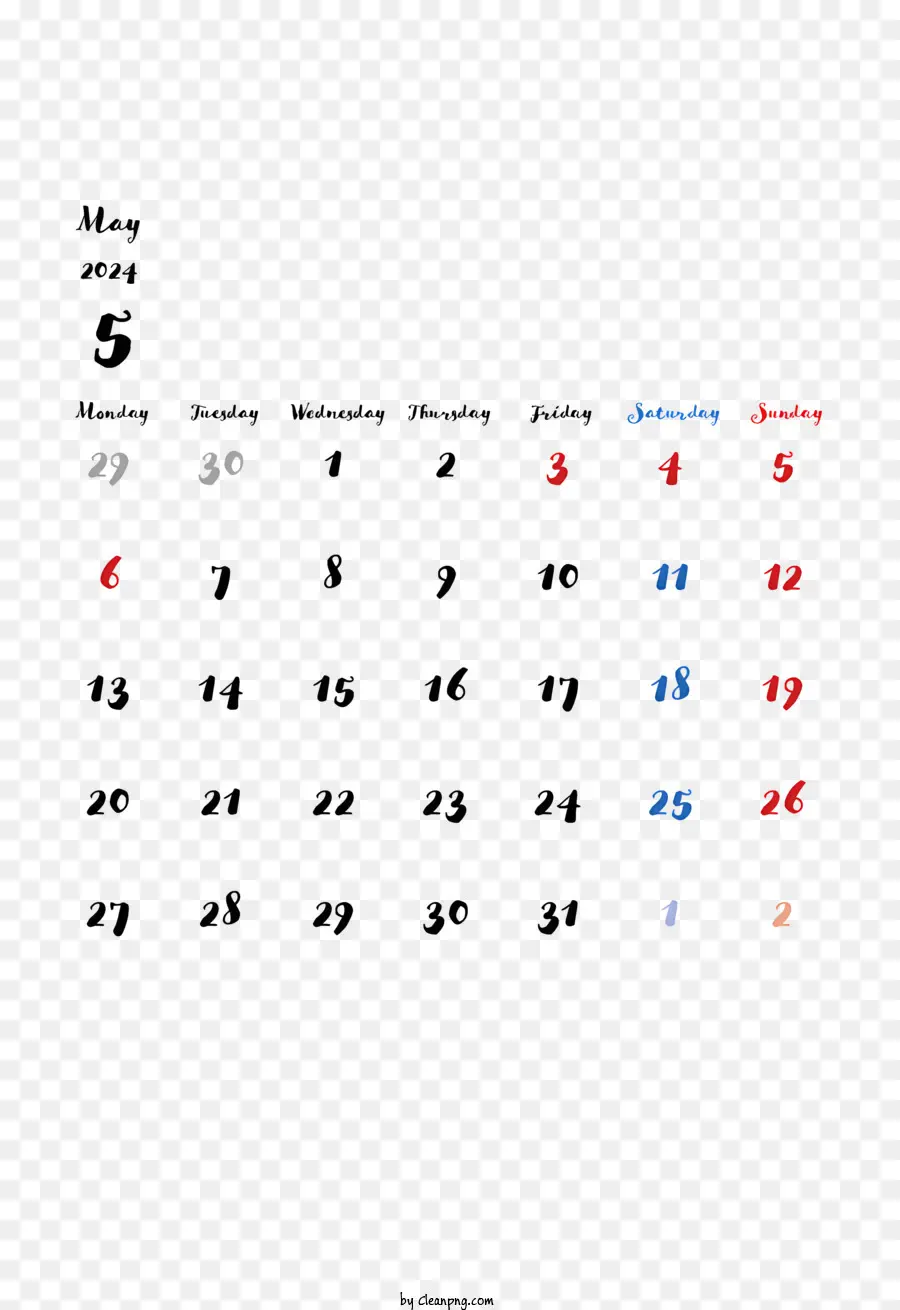 Mai 2024 Calendrier，2024 Calendrier PNG