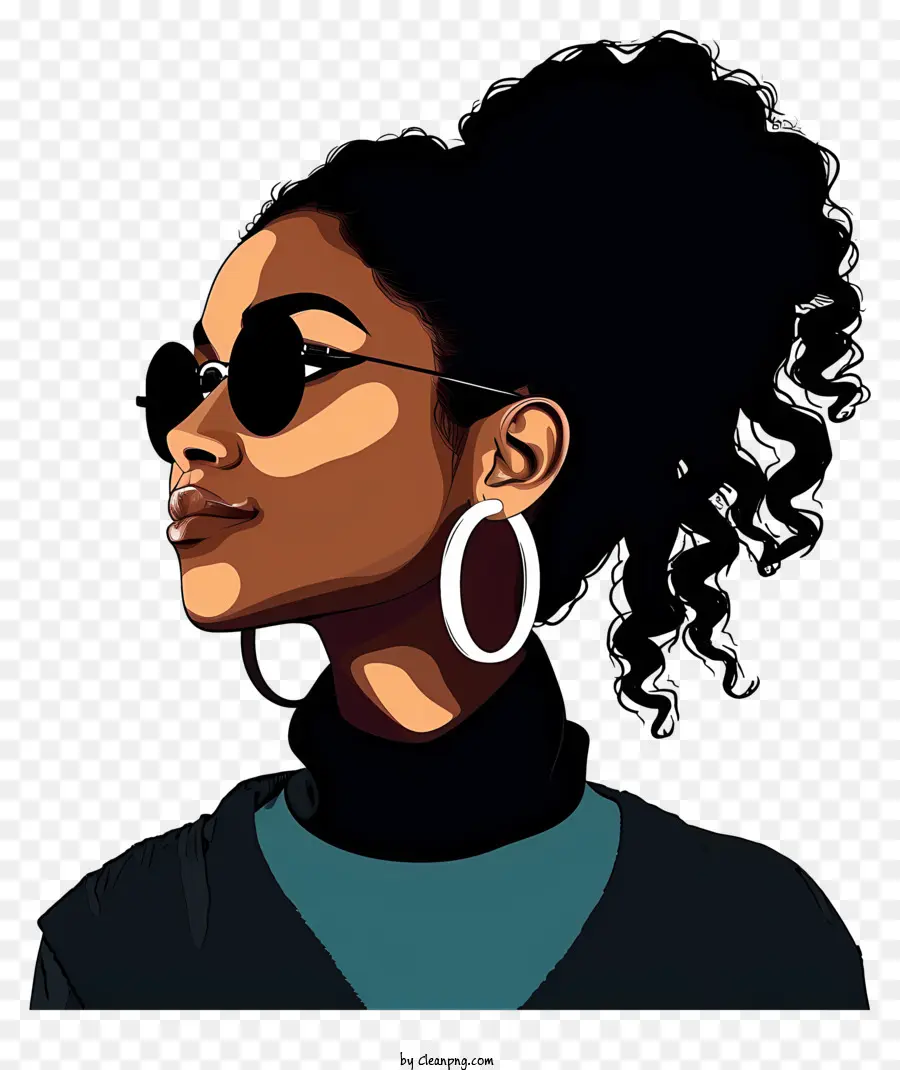 Black Girl Simplist Vector Art，Femme à La Peau Foncée PNG