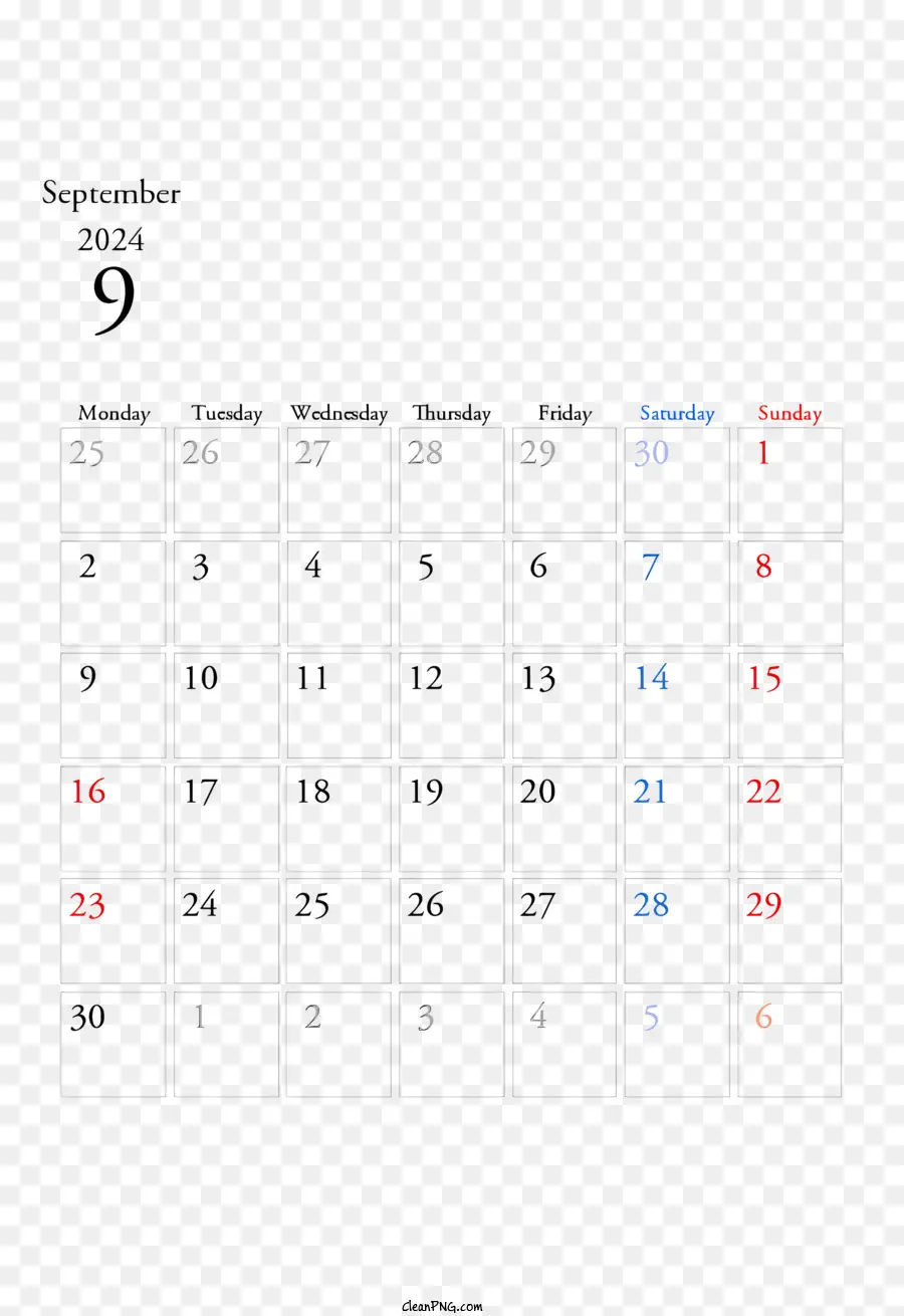 Calendrier De Septembre 2024，Calendrier De Septembre 2019 PNG