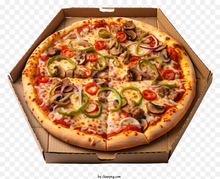 Pizza De Style 3d En Boîte Ouverte，Pizza Aux Légumes PNG