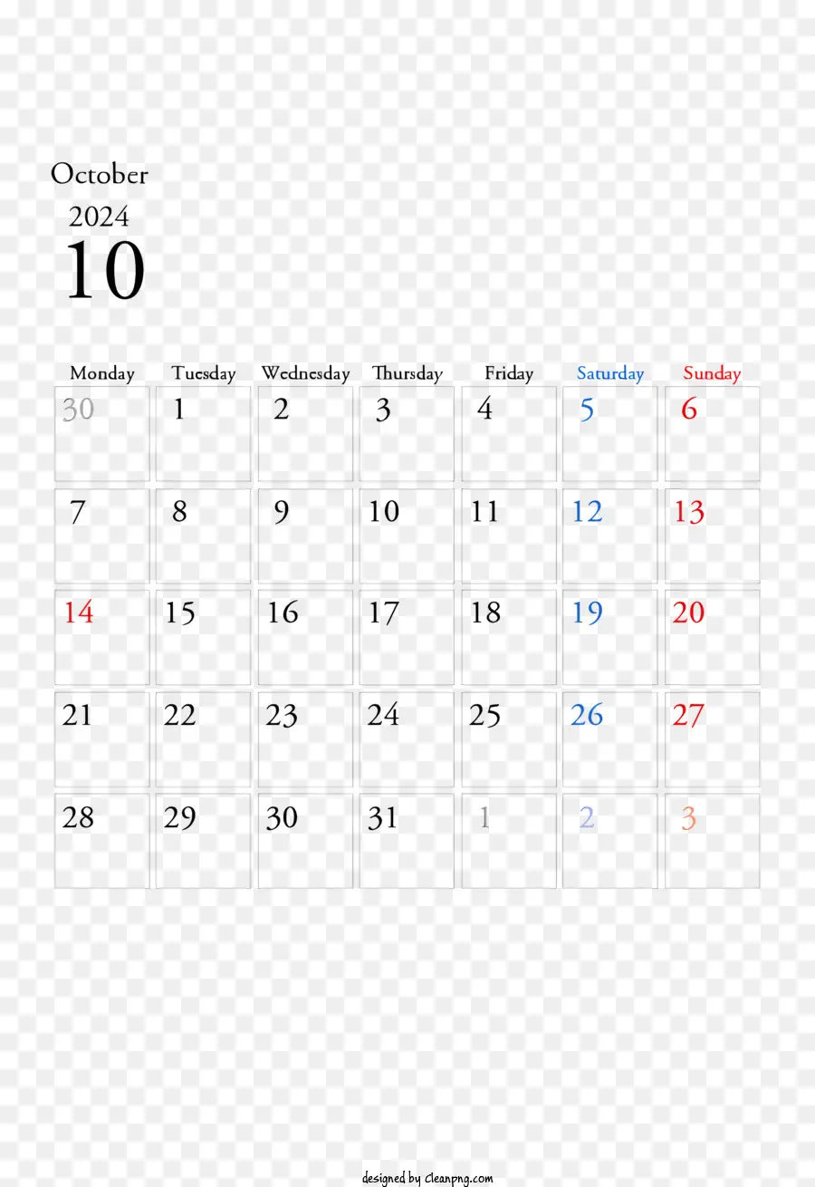 Calendrier D'octobre 2024，Calendrier Décembre 2024 PNG