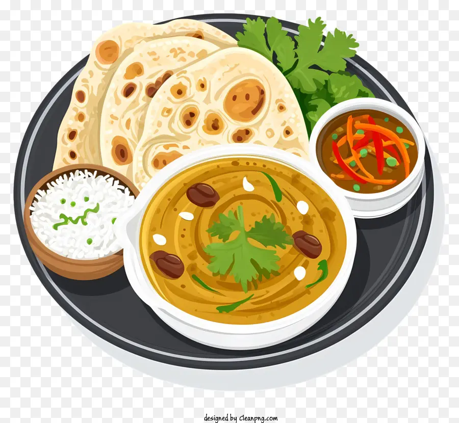 Illustration Vectorielle Plate Minimaliste，Repas Indien PNG