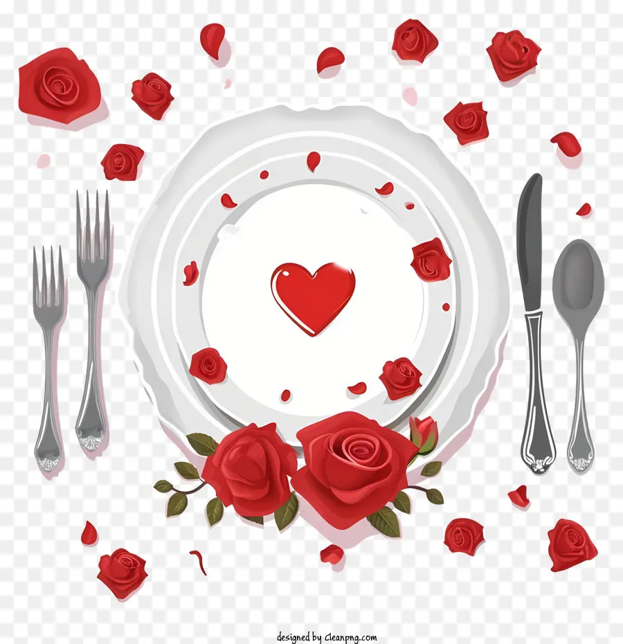 Service De Table Plat Romantique，Assiette à Dîner Cœur Et Roses PNG